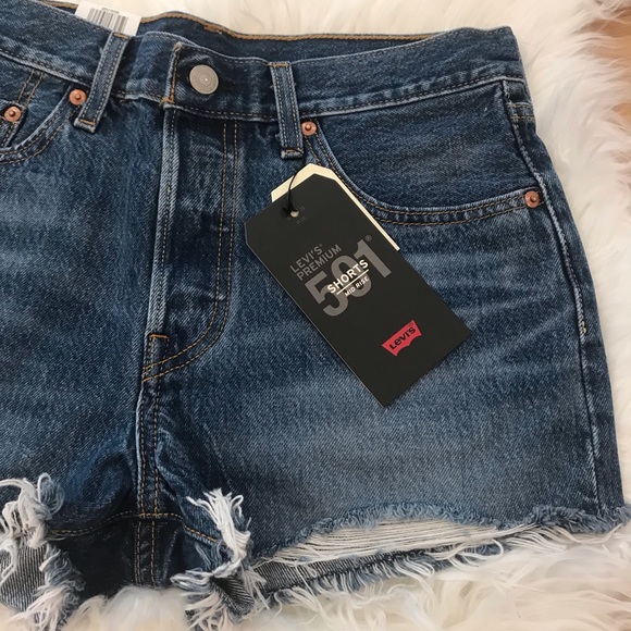 LEVI’S 501 Indigo Mid Rise Cutoff Jean Shorts - Picture 5 of 8